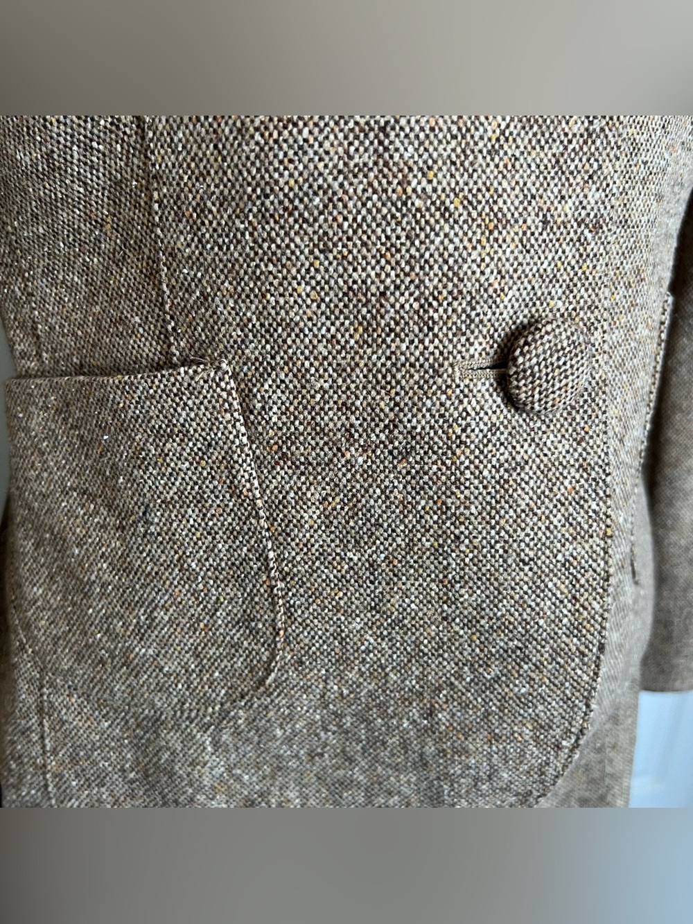 🍂 Vtg Ann Taylor Loft 2 pc Lined Brown Tweed Wool Skirt Suit w Belt Sz 8 Petite - Picture 6 of 13